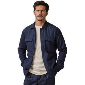 blauw Profuomo casual linnen overshirt