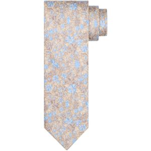 Profuomo - Stropdas - Bruin - Lichtblauw Bloemenprint - Zijde