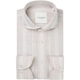 Profuomo - Overhemd Beige Linnen Slim Fit Met Ingezette Strepen