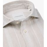 Profuomo - Overhemd Beige Linnen Slim Fit Met Ingezette Strepen