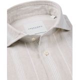 Profuomo - Overhemd Beige Linnen Slim Fit Met Ingezette Strepen