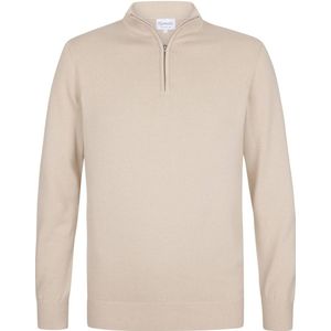 Beige fijn gebreide trui met korte rits