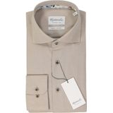 Michaelis - Slim Fit Overhemd - Beige - Twill - Strijkvriendelijk