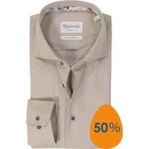 Michaelis - Slim Fit Overhemd - Beige - Twill - Strijkvriendelijk