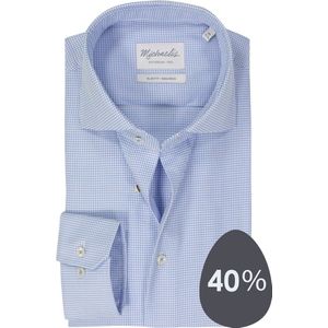Ecru hemd met fijne blauwe print - Slim fit