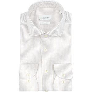 Profuomo - Shirt Extra Lange Mouwen - Beige - Slim-fit - Streep dessin