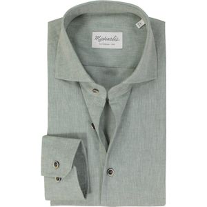 Michaelis - Groen Effen Overhemd - Katoen/Linnen - Haifisch Kraag