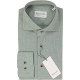 Michaelis - Groen Effen Overhemd - Katoen/Linnen - Haifisch Kraag