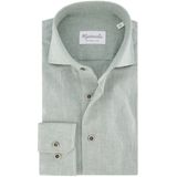 Michaelis - Groen Effen Overhemd - Katoen/Linnen - Haifisch Kraag