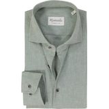 Michaelis - Groen Effen Overhemd - Katoen/Linnen - Haifisch Kraag