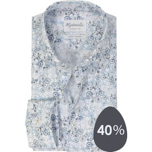 Michaelis slim fit heren overhemd - popeline - blauw dessin - Strijkvriendelijk - Boordmaat: 42