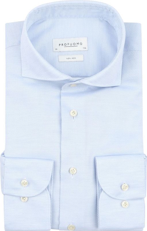 Profuomo - Basketweave Overhemd - Lichtblauw - Slim-fit - Strijkvrij Katoen