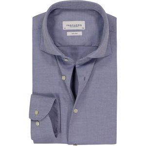 Profuomo slim fit heren overhemd, basket weave, middenblauw