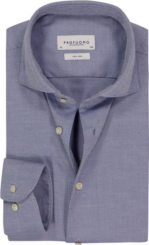 Profuomo slim fit heren overhemd, basket weave, middenblauw