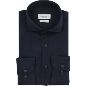 Profuomo - Overhemd - Navy - Peached Twill Flanel - Slim-fit - Lange Mouw