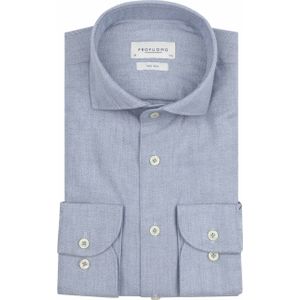 Profuomo - Slim Fit - Heren Overhemd - Blauw - Herringbone - Strijkvriendelijk