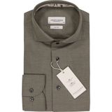 Profuomo slim fit heren overhemd, twill, olijfgroen melange