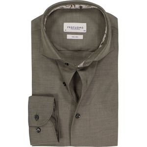Profuomo slim fit heren overhemd, twill, olijfgroen melange