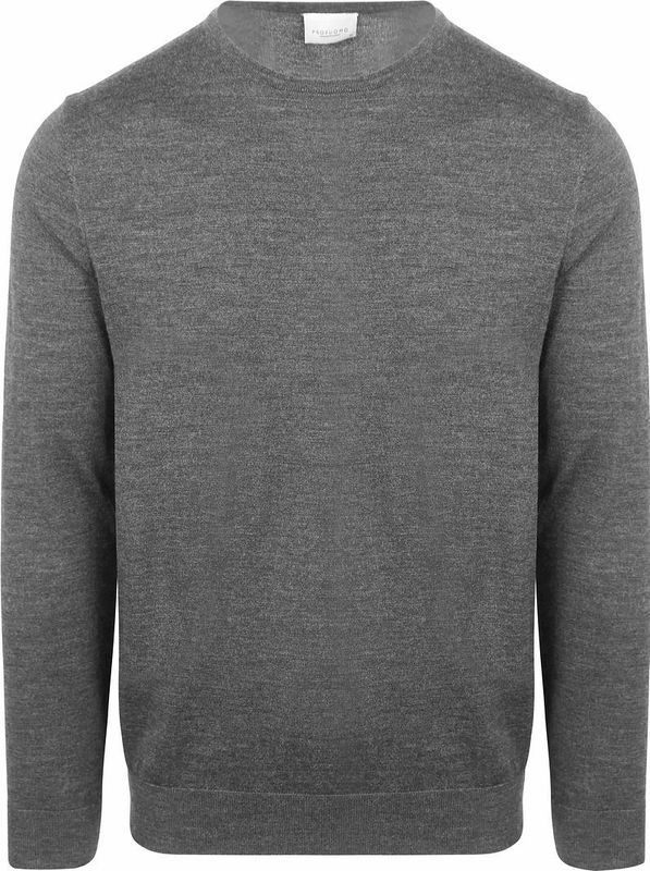 Profuomo - Slim Fit Trui - Grijs - 100% Wol