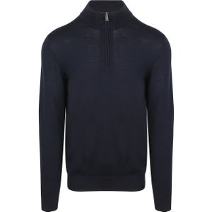 Profuomo - Half Zip Pullover - Merinowol - Blauw - Modern-fit
