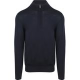 Profuomo - Half Zip Pullover - Merinowol - Blauw - Modern-fit