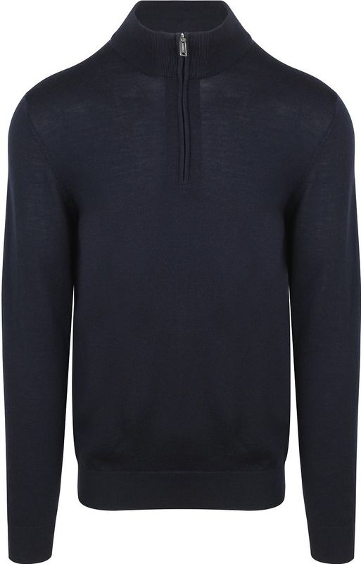 Profuomo - Half Zip Pullover - Merinowol - Blauw - Modern-fit
