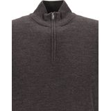 Profuomo - Slim Fit Trui - Donkerbruin - Korte Rits - 100% Wol