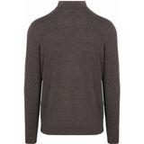 Profuomo - Slim Fit Trui - Donkerbruin - Korte Rits - 100% Wol