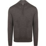 Profuomo - Slim Fit Trui - Donkerbruin - Korte Rits - 100% Wol
