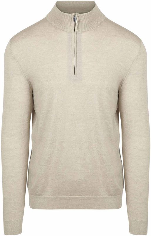 Profuomo - Slim Fit Trui - Beige - Wol - Korte Rits