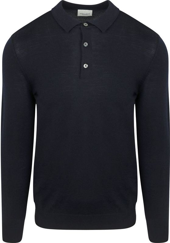 Profuomo - Longsleeve Poloshirt - Merinowol - Navy