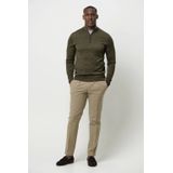 Profuomo - Slim Fit Trui - Donkergroen - Korte Rits - 100% Wol