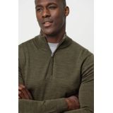 Profuomo - Slim Fit Trui - Donkergroen - Korte Rits - 100% Wol