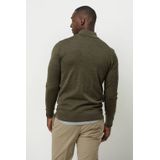 Profuomo - Slim Fit Trui - Donkergroen - Korte Rits - 100% Wol