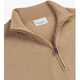 Profuomo - Slim Fit Trui - Donkerbeige - Wol - Korte Rits