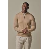 Profuomo - Slim Fit Trui - Donkerbeige - Wol - Korte Rits