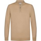 Profuomo - Slim Fit Trui - Donkerbeige - Wol - Korte Rits