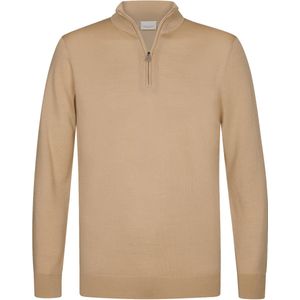 Profuomo - Slim Fit Trui - Donkerbeige - Wol - Korte Rits
