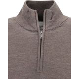 Profuomo - Slim Fit Trui - Taupe - 100% Wol - Korte Rits