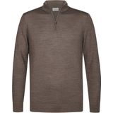 Profuomo - Slim Fit Trui - Taupe - 100% Wol - Korte Rits