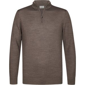 Profuomo - Slim Fit Trui - Taupe - 100% Wol - Korte Rits
