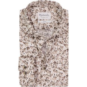 Michaelis - Bruin Fantasie - Slim Fit Overhemd - Popeline - Strijkvriendelijk