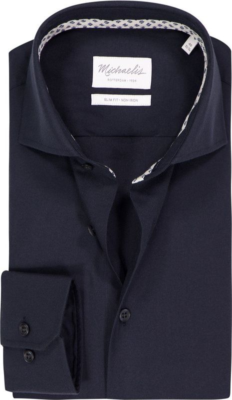 Michaelis - Slim Fit - Overhemd - Donkerblauw - Strijkvriendelijk