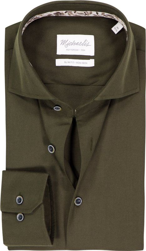 Michaelis - Slim Fit - Overhemd - Olijfgroen - Strijkvriendelijk