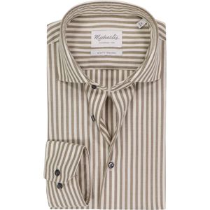 Michaelis - Slim Fit - Overhemd - Olijfgroen met Wit Gestreept - Strijkvriendelijk