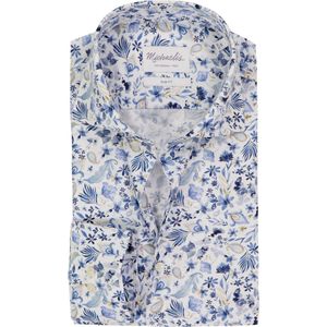 Michaelis - Slim Fit - Heren Overhemd - Wit met Blauwe Bloemetjes Dessin - Popeline