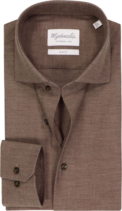 Michaelis - Slim Fit - Heren Overhemd - Bruin - Popeline
