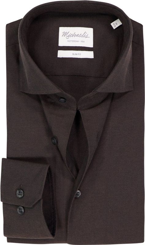 Michaelis - Slim Fit - Overhemd - Donkerbruin - Strijkvriendelijk