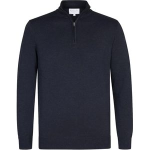Michaelis - Heren Trui - Donkerblauw - Slim Fit - Katoenmengsel met Korte Rits