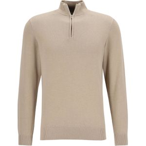 Michaelis - Slim Fit Trui - Beige - Katoenmengsel - Korte Rits